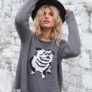 Wooden Ships Bulldog Sweater Acrylic Mohair Wool Gray Women's Size S/M $135.